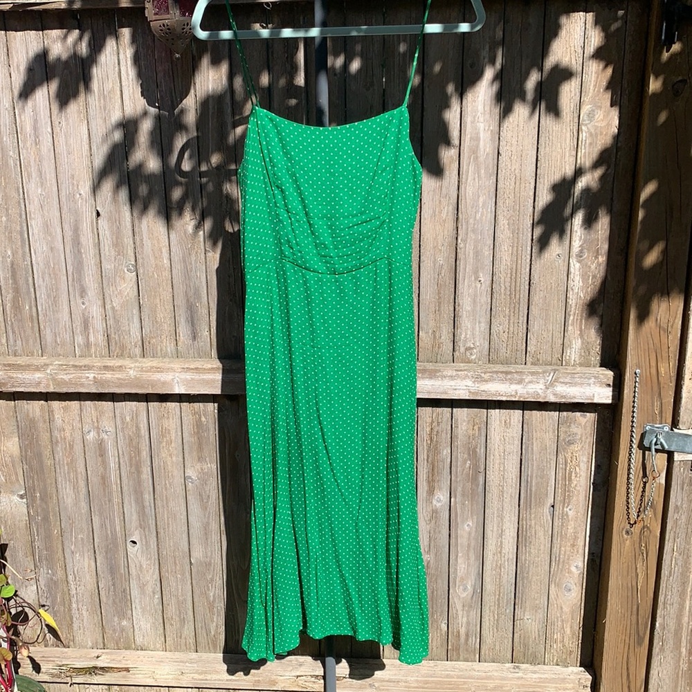 Reformation green polka dot midi dress